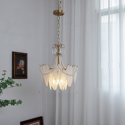 Traditional French Round Leaf Pendant Glass Iron 3/6/9/12 Light Chandelier For Living Room