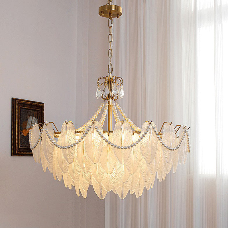 Traditional French Round Leaf Pendant Glass Iron 3/6/9/12 Light Chandelier For Living Room