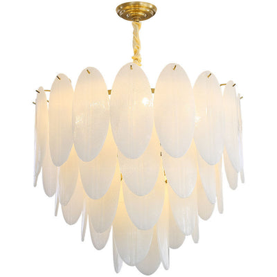 Traditional French Round Leaf Stacked Glass Iron 7/11/16 Light Chandelier For Living Room