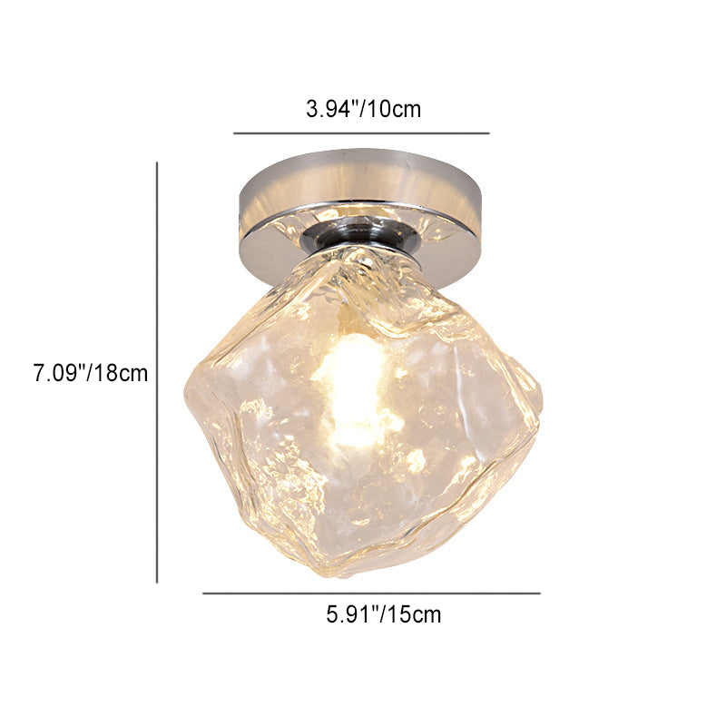 Modern Minimalist Ice Block Irregular Round Glass Iron 1-Light Semi-Flush Mount Ceiling Light For Living Room