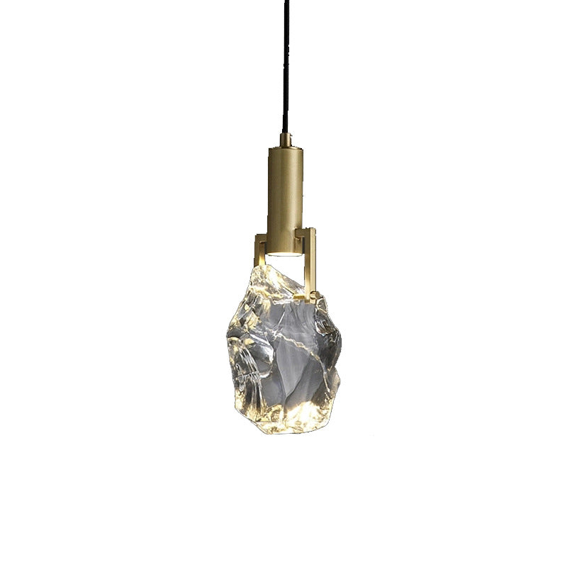 Modern Luxury Cylinder Irregular Oval Crystal Iron Brass 1-Light Pendant Light For Living Room