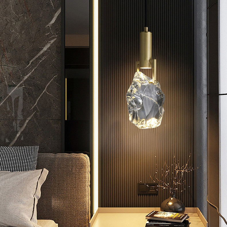 Modern Luxury Cylinder Irregular Oval Crystal Iron Brass 1-Light Pendant Light For Living Room