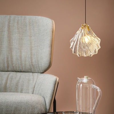 Contemporary Scandinavian Shell Shape Glass Copper 1-Light Pendant Light For Living Room