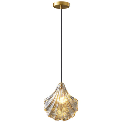 Contemporary Scandinavian Shell Shape Glass Copper 1-Light Pendant Light For Living Room