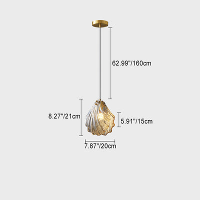 Contemporary Scandinavian Shell Shape Glass Copper 1-Light Pendant Light For Living Room