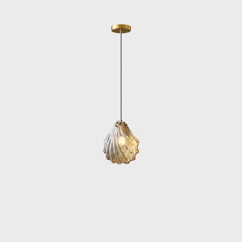 Contemporary Scandinavian Shell Shape Glass Copper 1-Light Pendant Light For Living Room