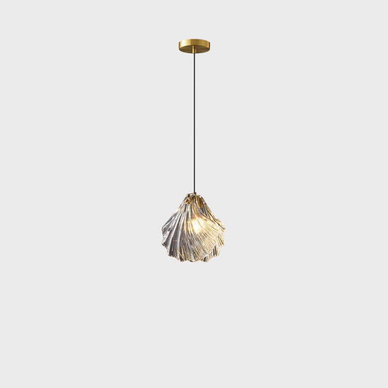 Contemporary Scandinavian Shell Shape Glass Copper 1-Light Pendant Light For Living Room