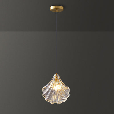 Contemporary Scandinavian Shell Shape Glass Copper 1-Light Pendant Light For Living Room