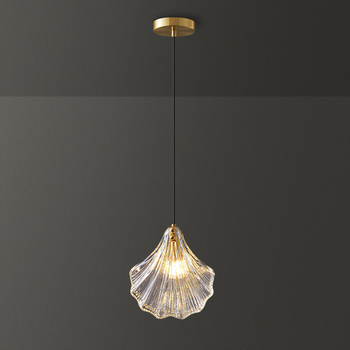 Contemporary Scandinavian Shell Shape Glass Copper 1-Light Pendant Light For Living Room