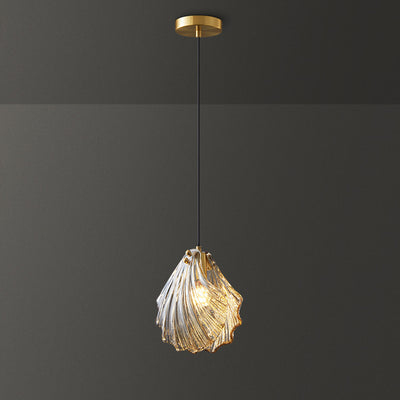 Contemporary Scandinavian Shell Shape Glass Copper 1-Light Pendant Light For Living Room