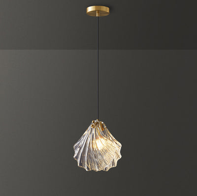 Contemporary Scandinavian Shell Shape Glass Copper 1-Light Pendant Light For Living Room