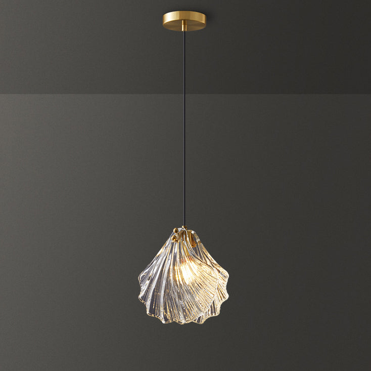 Contemporary Scandinavian Shell Shape Glass Copper 1-Light Pendant Light For Living Room