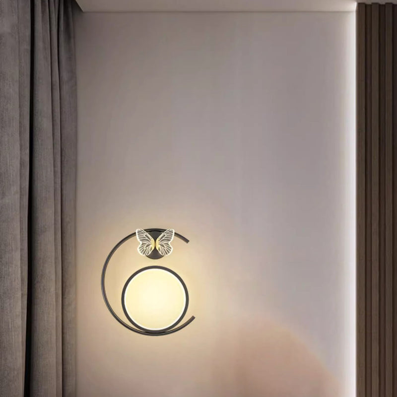 Modern Luxury Curved Round Butterfly Silicone Iron LED Wall Sconce Lamp For Living Room