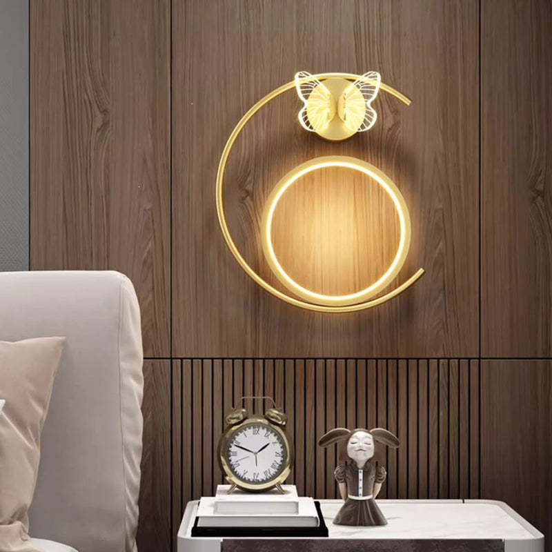 Modern Luxury Curved Round Butterfly Silicone Iron LED Wall Sconce Lamp For Living Room