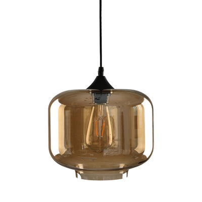 Contemporary Scandinavian Round Cylinder Glass Metal 1-Light Pendant Light For Living Room