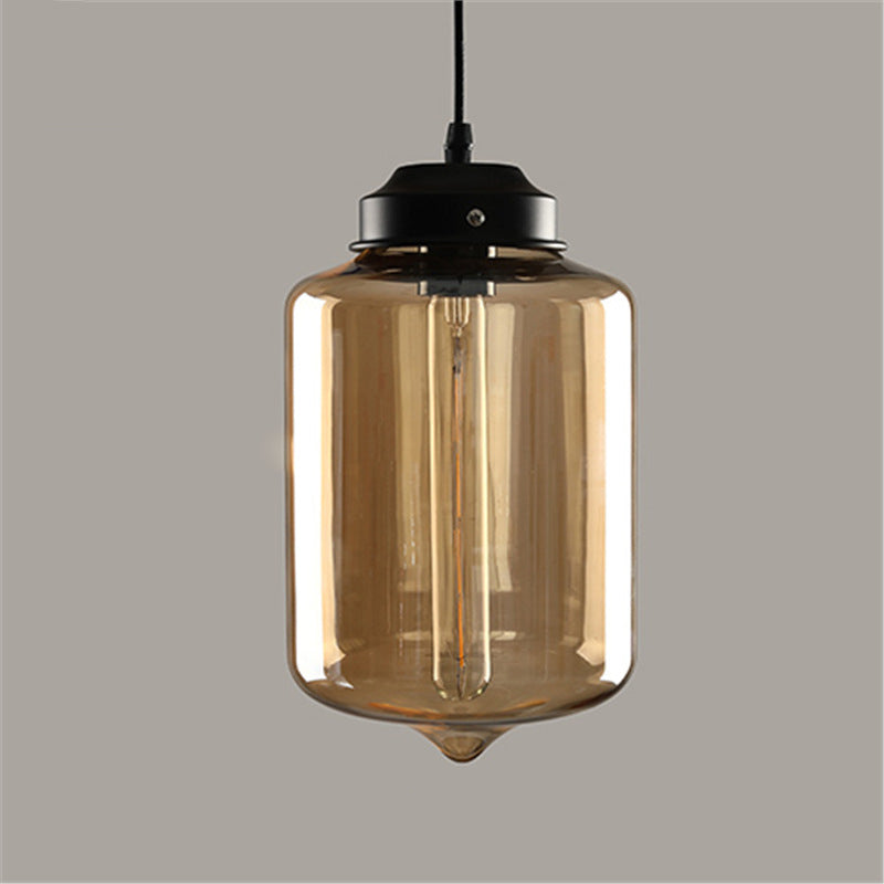 Contemporary Scandinavian Round Cylinder Glass Metal 1-Light Pendant Light For Living Room