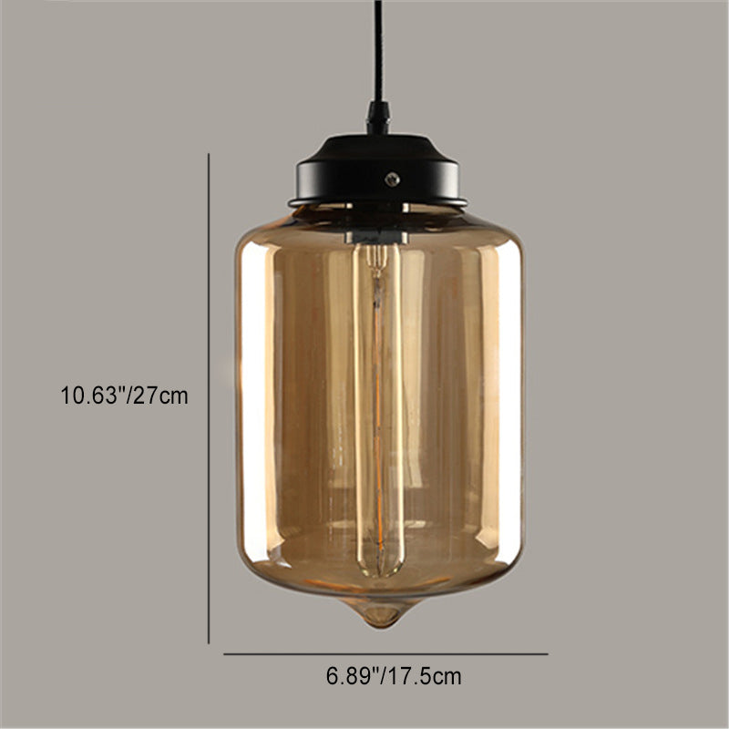 Contemporary Scandinavian Round Cylinder Glass Metal 1-Light Pendant Light For Living Room