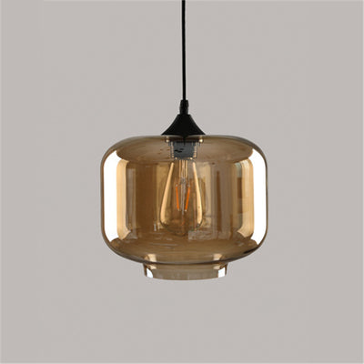 Contemporary Scandinavian Round Cylinder Glass Metal 1-Light Pendant Light For Living Room