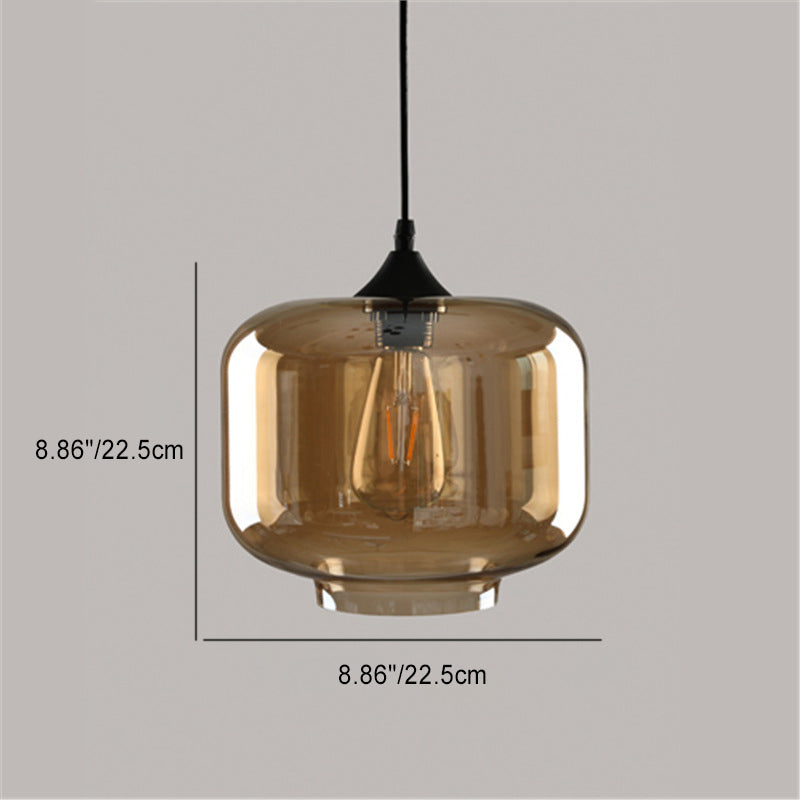 Contemporary Scandinavian Round Cylinder Glass Metal 1-Light Pendant Light For Living Room