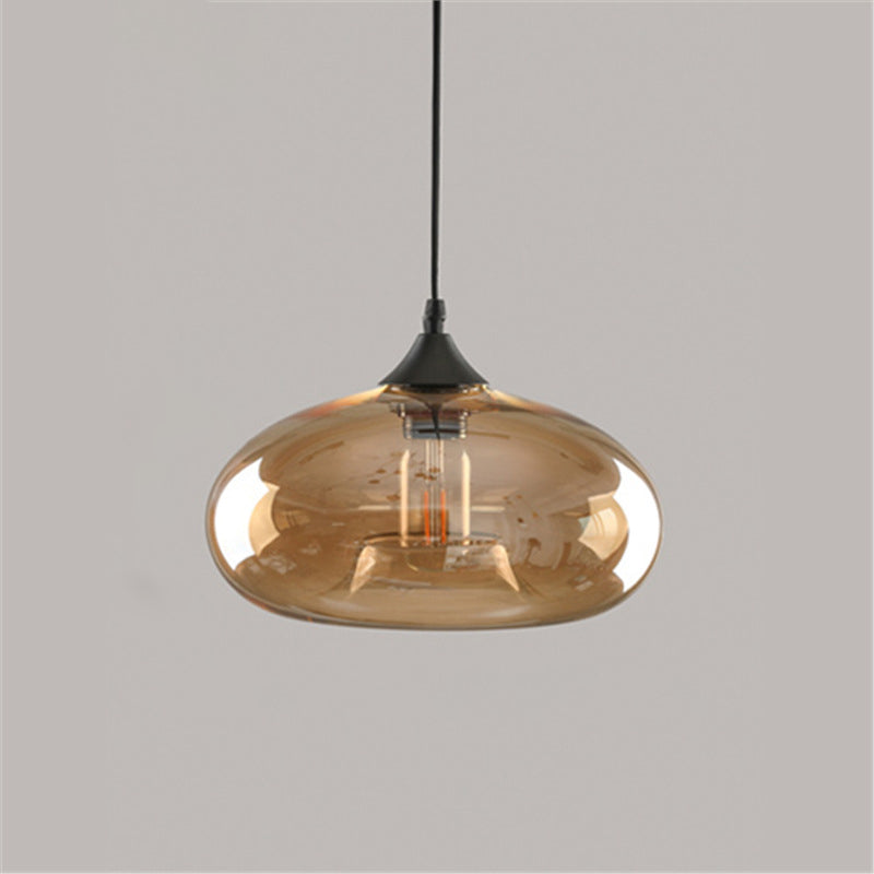 Contemporary Scandinavian Round Cylinder Glass Metal 1-Light Pendant Light For Living Room