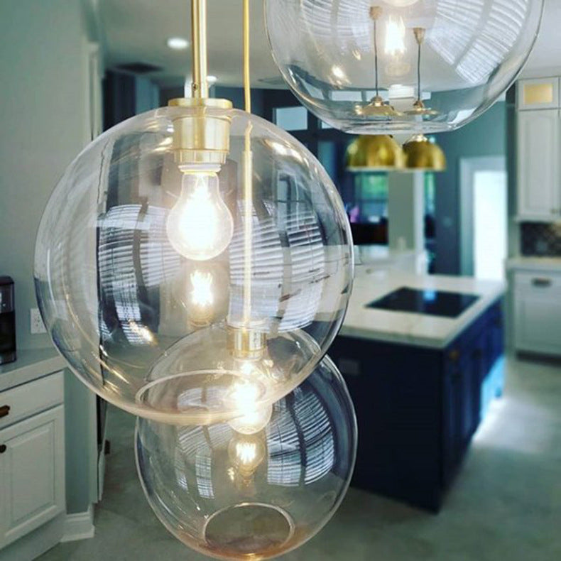 Contemporary Scandinavian Round Orb Glass Hardware 1-Light Pendant Light For Living Room