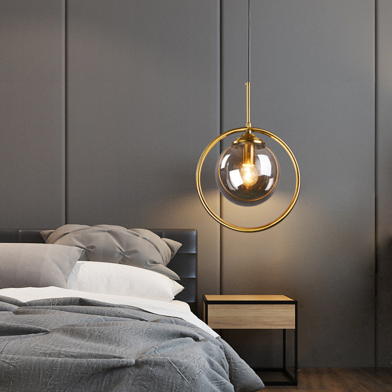 Contemporary Nordic Round Orb Glass Iron 1-Light Pendant Light For Living Room