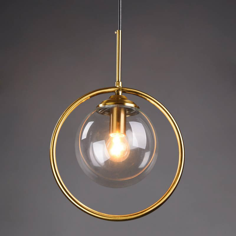 Contemporary Nordic Round Orb Glass Iron 1-Light Pendant Light For Living Room