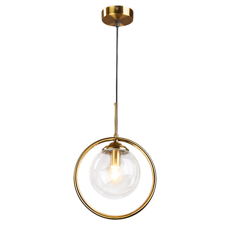 Contemporary Nordic Round Orb Glass Iron 1-Light Pendant Light For Living Room