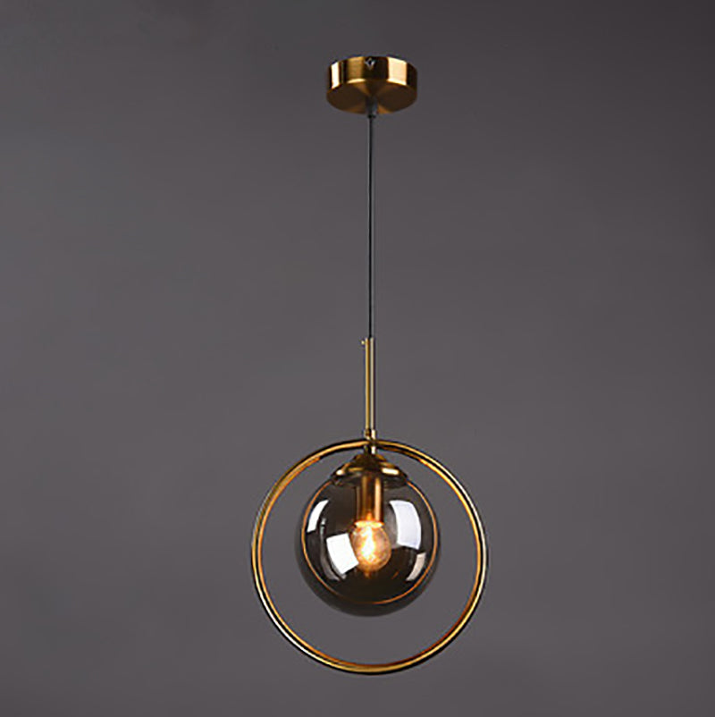 Contemporary Nordic Round Orb Glass Iron 1-Light Pendant Light For Living Room