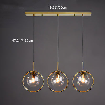 Contemporary Scandinavian Round Orb Long Plate Glass Iron 3-Light Chandeliers For Living Room