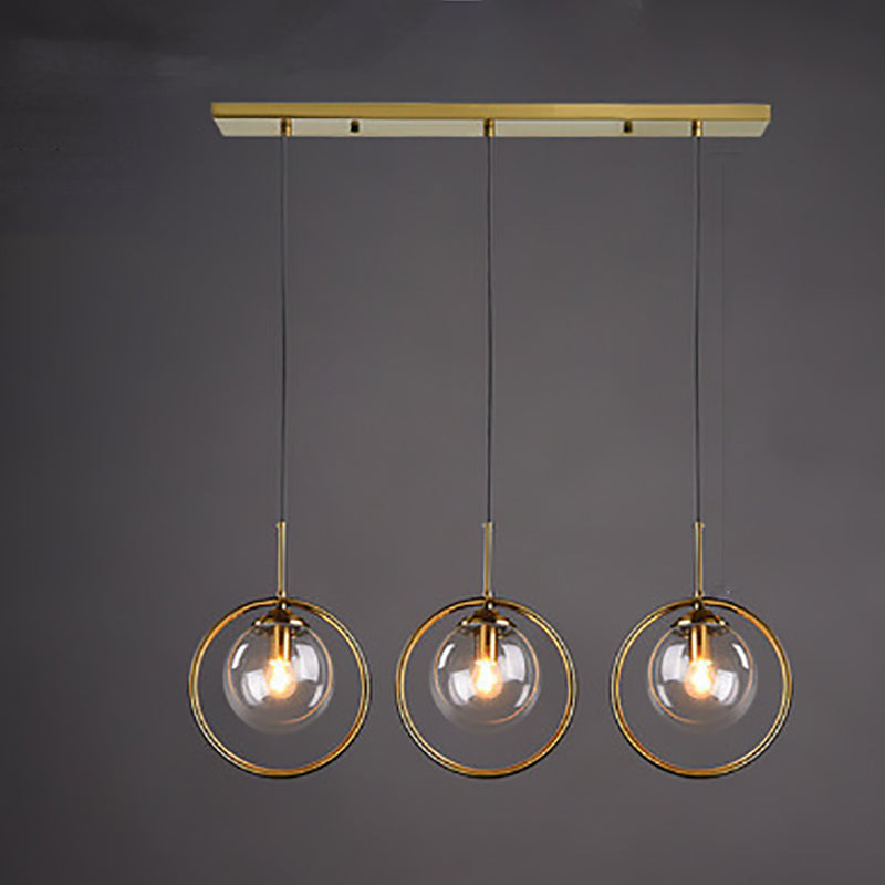 Contemporary Scandinavian Round Orb Long Plate Glass Iron 3-Light Chandeliers For Living Room