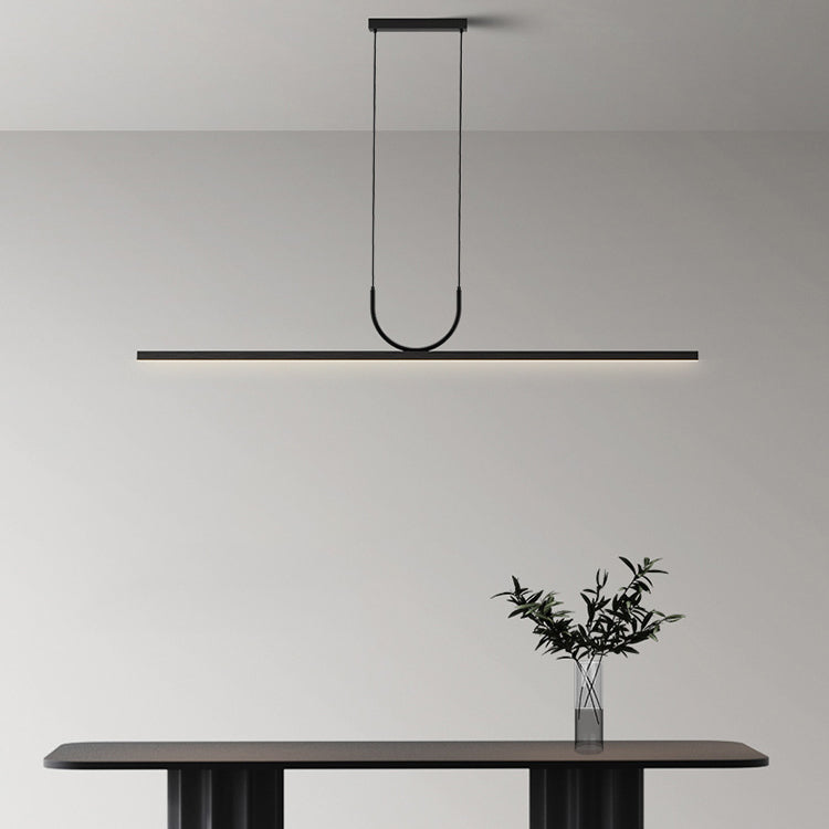 Modern Minimalist Curved Line Long Bar Acrylic Aluminum LED Chandelier Island Light For Dining Room