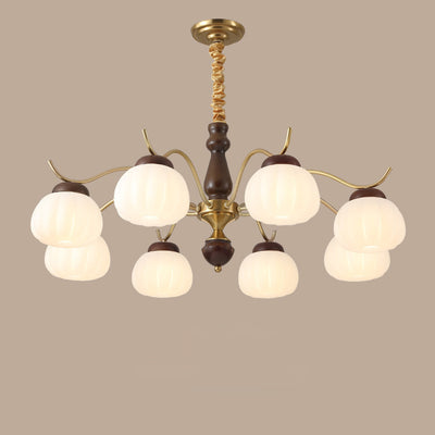 Traditional French Cotton Round Bent Branch PE Rubberwood Metal 3/6/8 Light Chandelier For Living Room