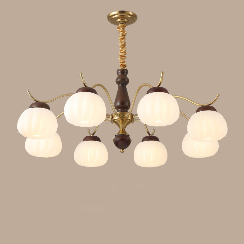 Traditional French Cotton Round Bent Branch PE Rubberwood Metal 3/6/8 Light Chandelier For Living Room