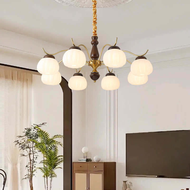 Traditional French Cotton Round Bent Branch PE Rubberwood Metal 3/6/8 Light Chandelier For Living Room