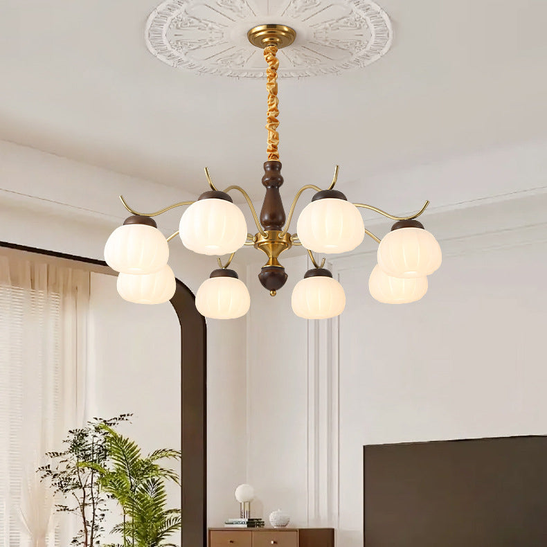 Traditional French Cotton Round Bent Branch PE Rubberwood Metal 3/6/8 Light Chandelier For Living Room