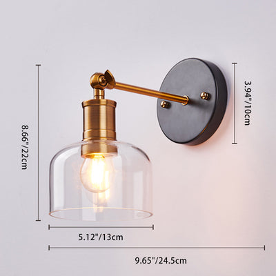 Contemporary Scandinavian Round Conical Cylinder Glass Iron 1-Light Wall Sconce Lamp For Living Room