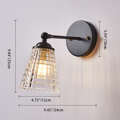 Contemporary Scandinavian Round Conical Cylinder Glass Iron 1-Light Wall Sconce Lamp For Living Room