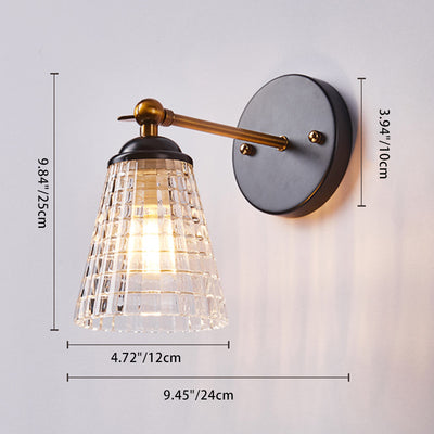 Contemporary Scandinavian Round Conical Cylinder Glass Iron 1-Light Wall Sconce Lamp For Living Room