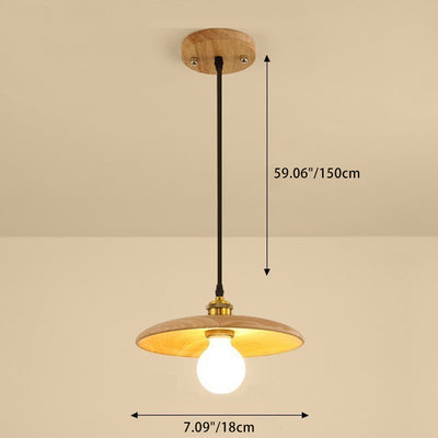 Traditional Japanese Round Frisbee Glass Wood 1-Light Pendant Light For Living Room