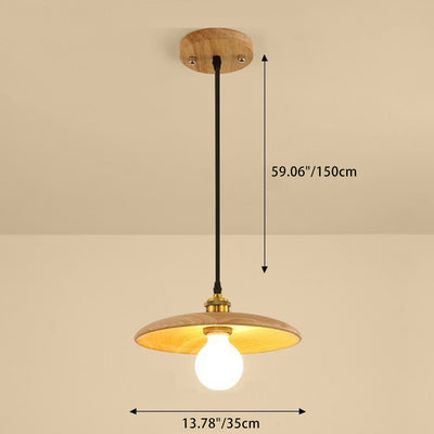 Traditional Japanese Round Frisbee Glass Wood 1-Light Pendant Light For Living Room