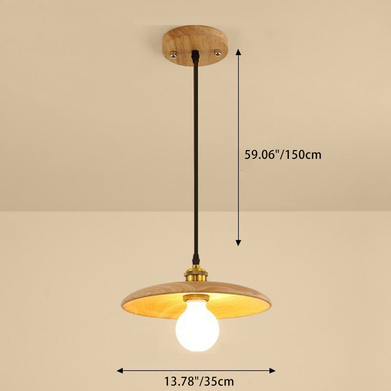 Traditional Japanese Round Frisbee Glass Wood 1-Light Pendant Light For Living Room