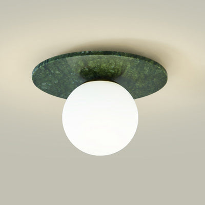 Contemporary Creative Round Orb Glass Jade Hardware 1-Light Semi-Flush Mount Ceiling Light For Living Room