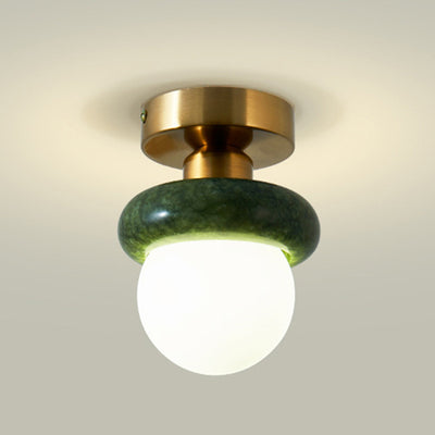 Contemporary Creative Round Orb Glass Jade Hardware 1-Light Semi-Flush Mount Ceiling Light For Living Room