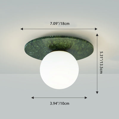 Contemporary Creative Round Orb Glass Jade Hardware 1-Light Semi-Flush Mount Ceiling Light For Living Room