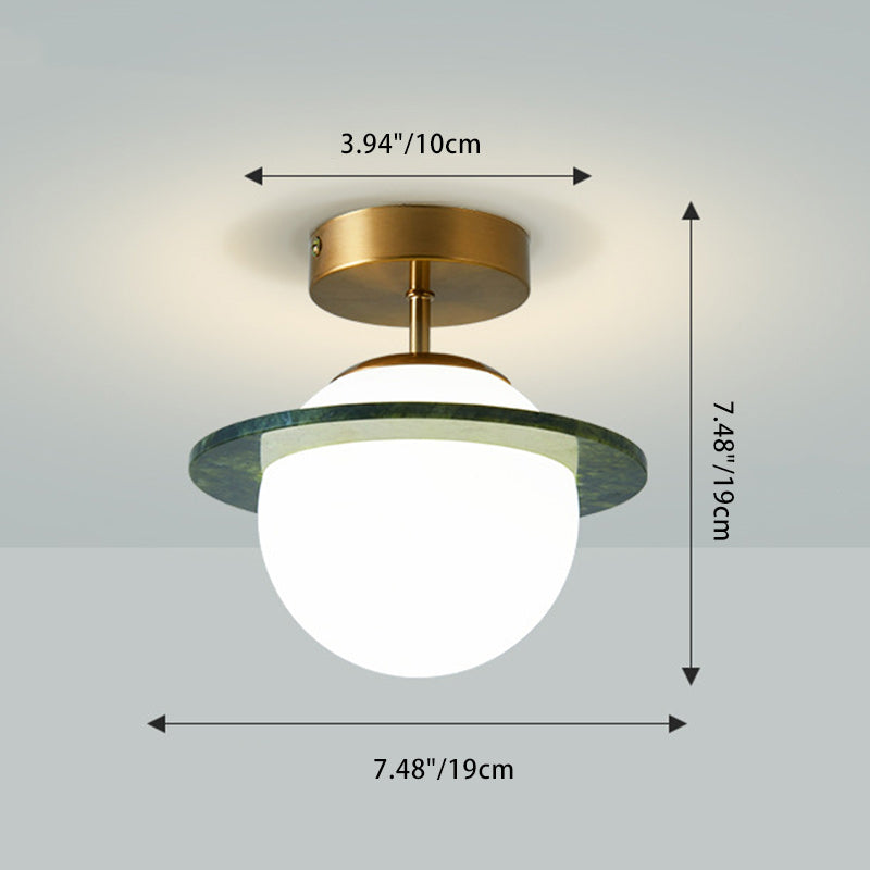 Contemporary Creative Round Orb Glass Jade Hardware 1-Light Semi-Flush Mount Ceiling Light For Living Room