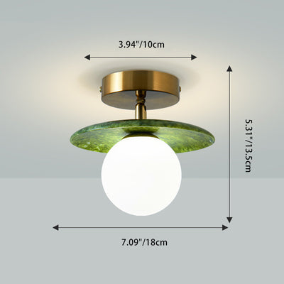 Contemporary Creative Round Orb Glass Jade Hardware 1-Light Semi-Flush Mount Ceiling Light For Living Room