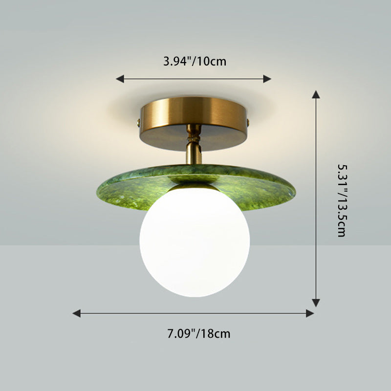 Contemporary Creative Round Orb Glass Jade Hardware 1-Light Semi-Flush Mount Ceiling Light For Living Room