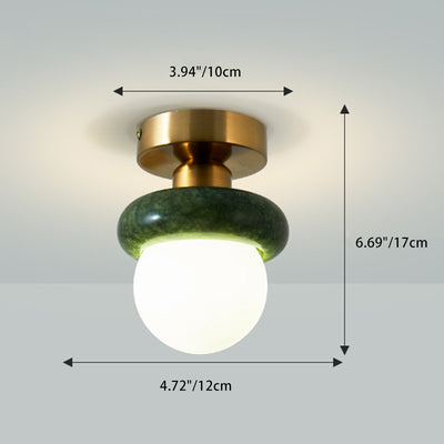 Contemporary Creative Round Orb Glass Jade Hardware 1-Light Semi-Flush Mount Ceiling Light For Living Room