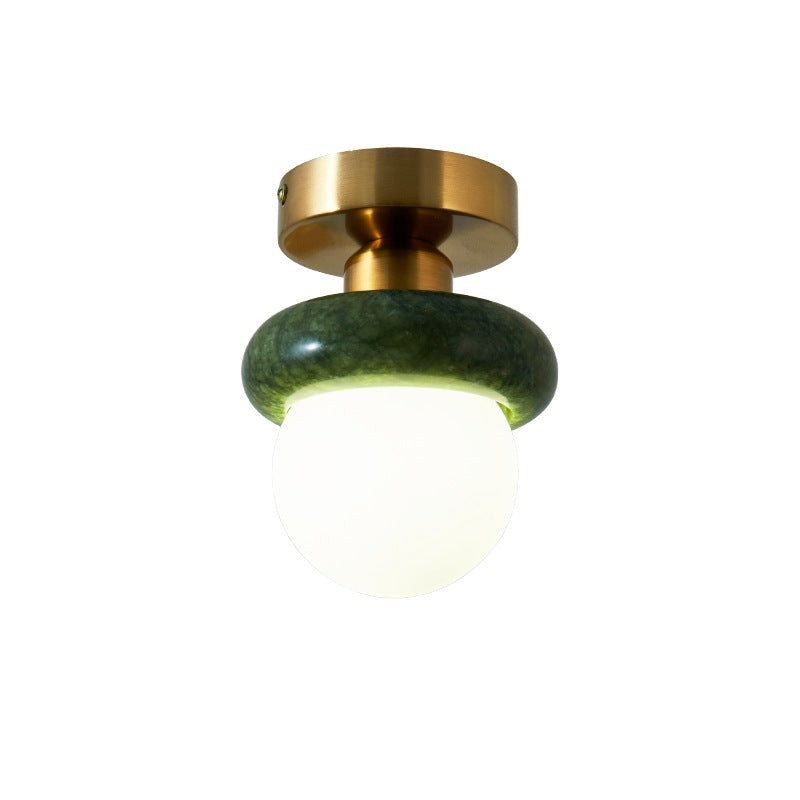 Contemporary Creative Round Orb Glass Jade Hardware 1-Light Semi-Flush Mount Ceiling Light For Living Room